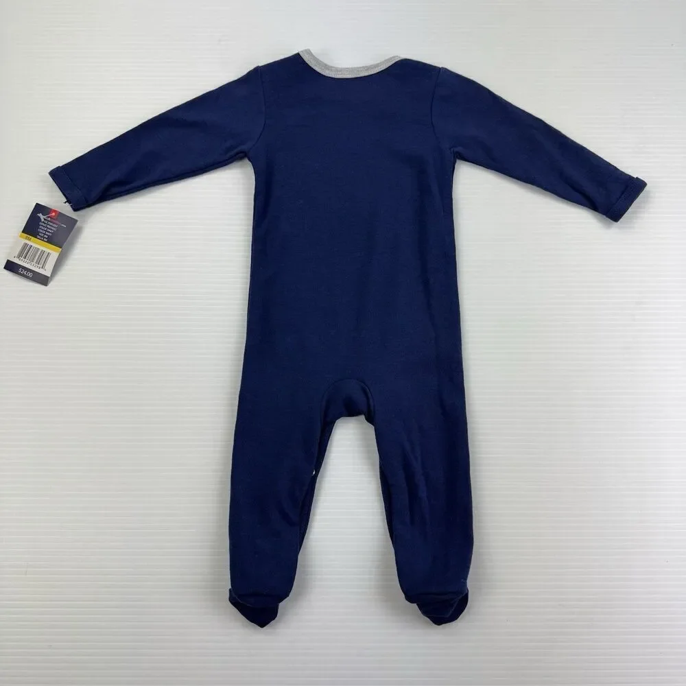 Perry Ellis America Baby Boy Sleeper 9M Navy Plaid Teddy Bear Footed Pajamas NWT